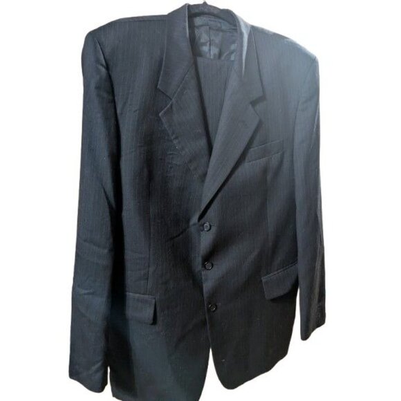 John Weitz Suit Black Pinstripe 100% Wool 44 L Read Measurements Jacket & Pants - Picture 4 of 12